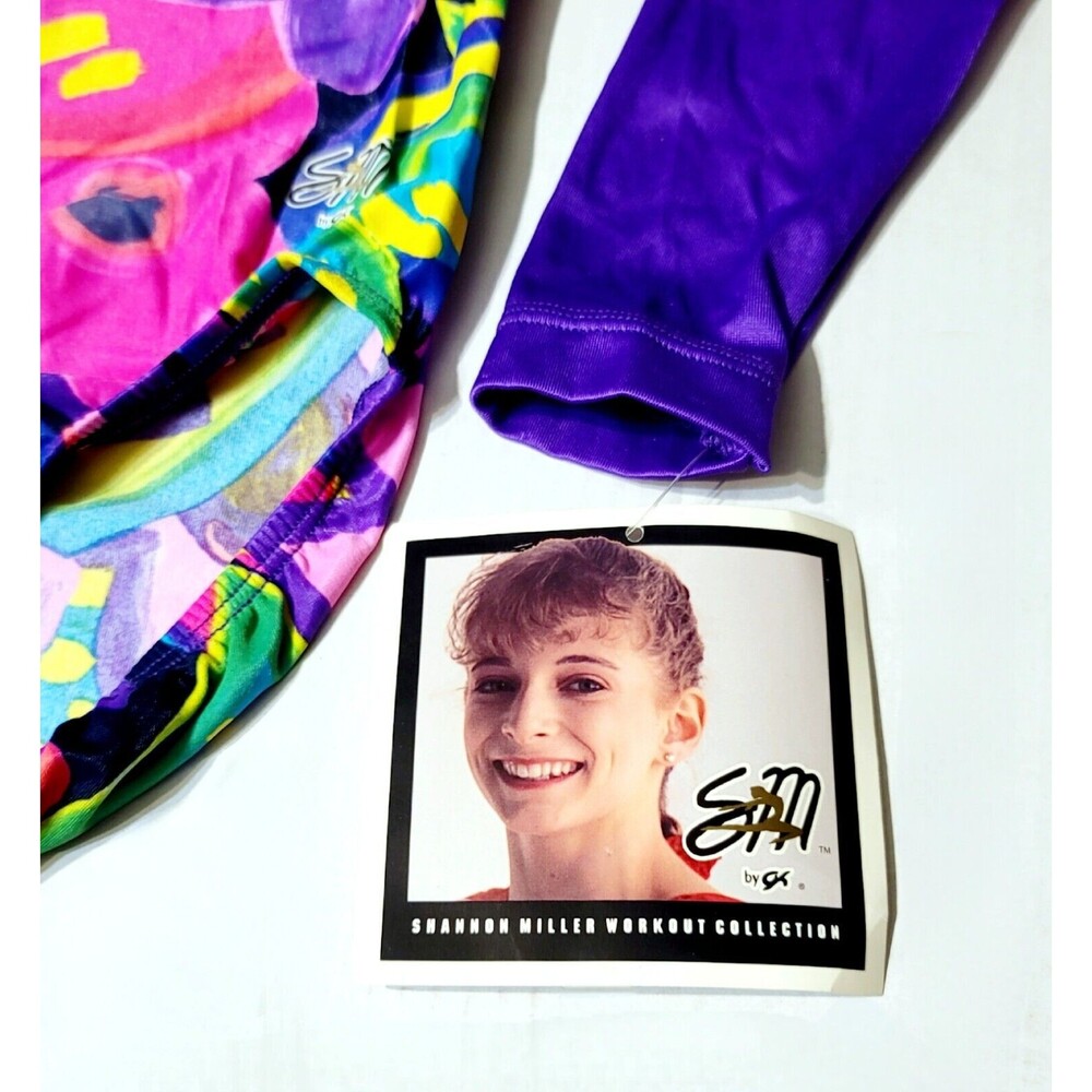 Shannon Miller GK VTG 90s Keyhole Floral Leotard Long Sleeve Purple AXS Adult XS - Picture 3 of 13
